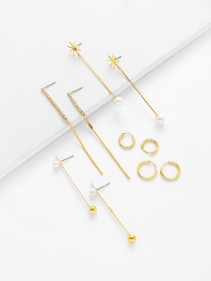 Shein Faux Pearl & Round Design Earring Set