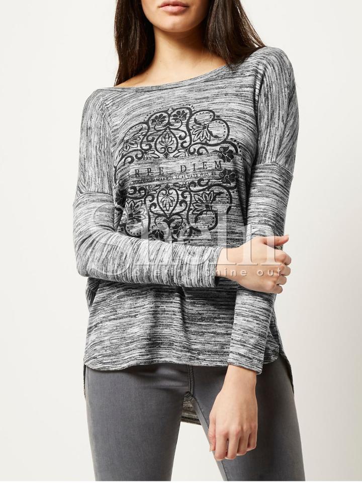 Shein Grey Cowl Back Print T-shirt