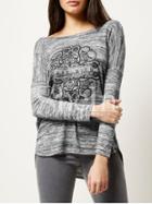 Shein Grey Cowl Back Print T-shirt