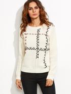 Shein White Faux Leather Whipstitched Eyelet Sweater