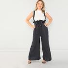 Shein Plus Wide Leg Pinstripe Pants With Strap