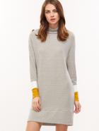 Shein Grey Ribbed Knit Drop Shoulder Contrast Cuff Sweatshirt Dress