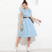 Shein Denim Shirt Dress With Belt