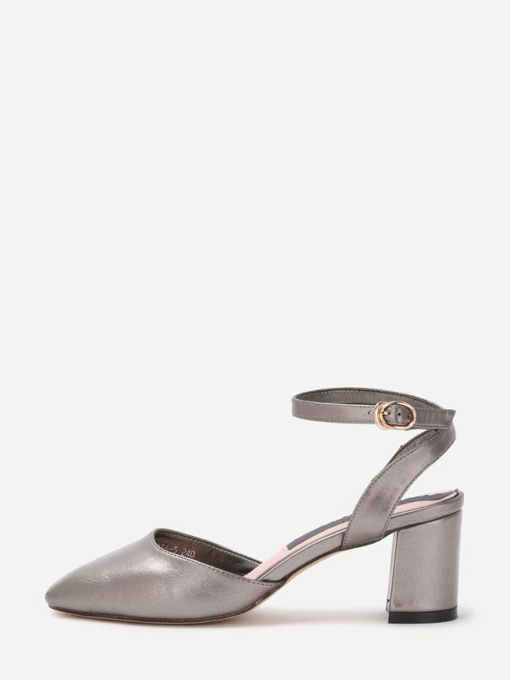Shein Pointed Out Ankle Strap Chunky Pumps