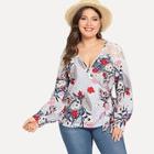 Shein Plus Floral Print Deep Plunge Neck Blouses