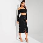 Shein Off Shoulder Pearl Crop Tee & Skirt Set