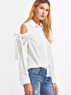 Shein White Cutout Tie Shoulder Blouse