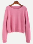 Shein Pink Ribbed Trim Textured Pullover Sweater
