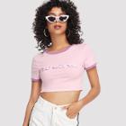 Shein Letter Print Ringer Crop Tee