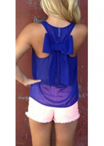 Rosewe Royal Blue Racerback Bowknot Embellished Tank Top