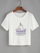 Shein Unicorn Print White T-shirt