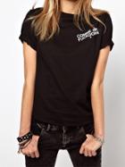 Shein Black Round Neck Letters Print Casual T-shirt