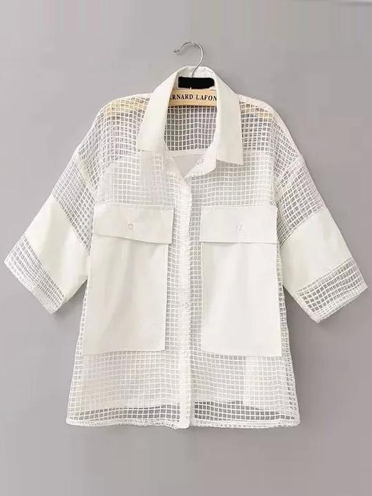 Shein Hollow Pockets Organza Blouse