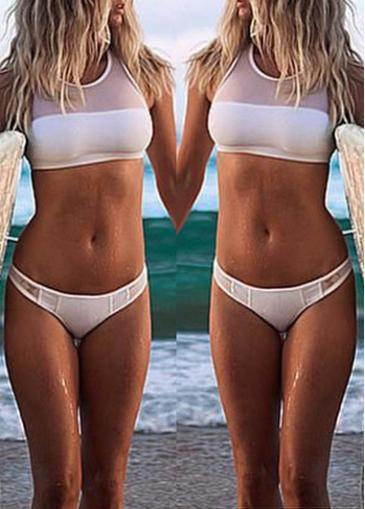 Rosewe Tank Top And Panty Mesh Splicing White Swimwear