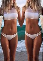 Rosewe Tank Top And Panty Mesh Splicing White Swimwear
