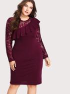 Shein Lace Panel Ruffle Trim Dress