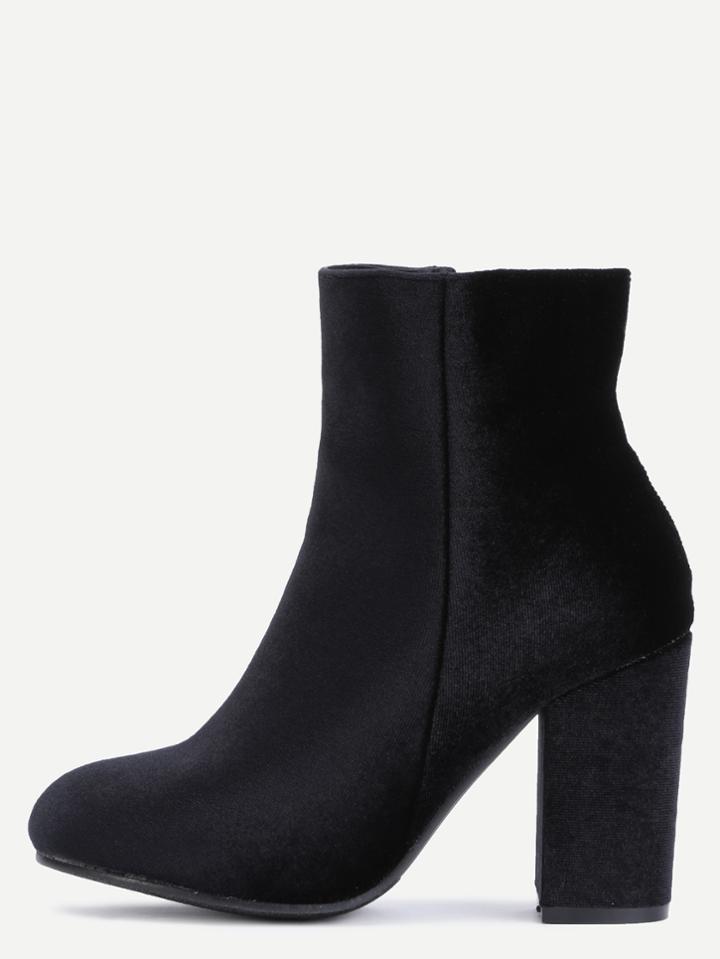 Shein Black Velvet Chunky Heel Boots