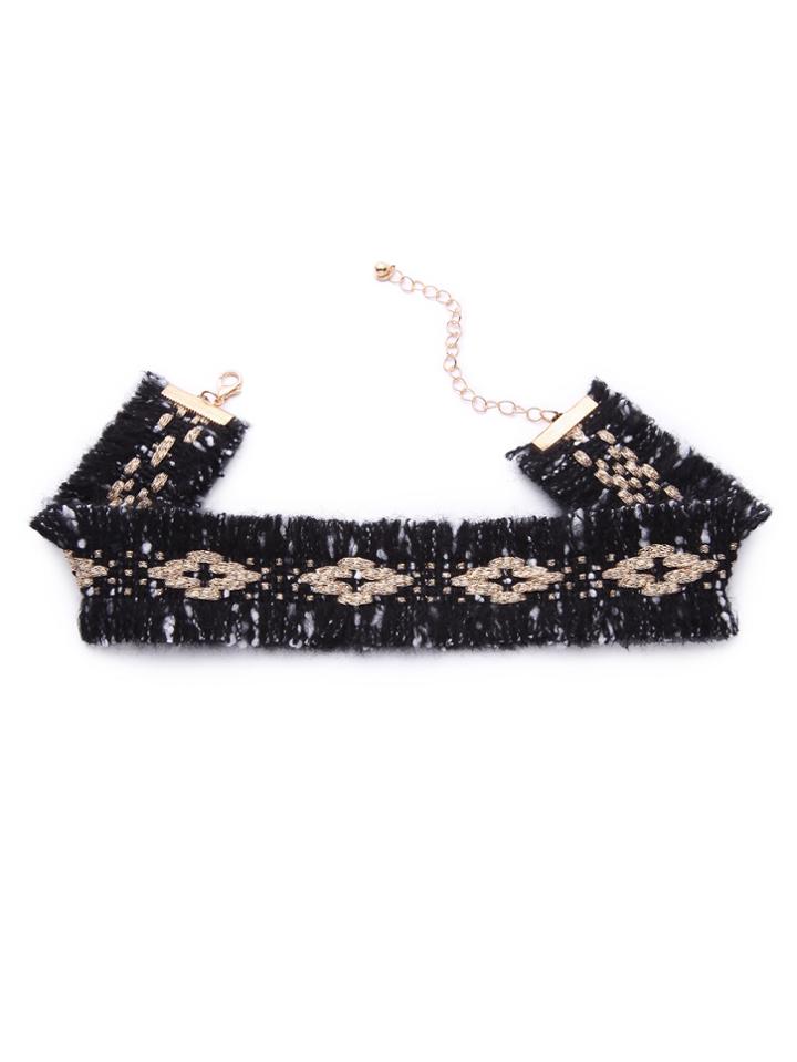 Shein Black Print Acrylic Wide Choker Necklace
