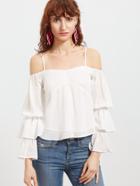 Shein White Cold Shoulder Layered Ruffle Sleeve Top