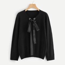 Shein Plus Grommet Lace Up Neck Jumper