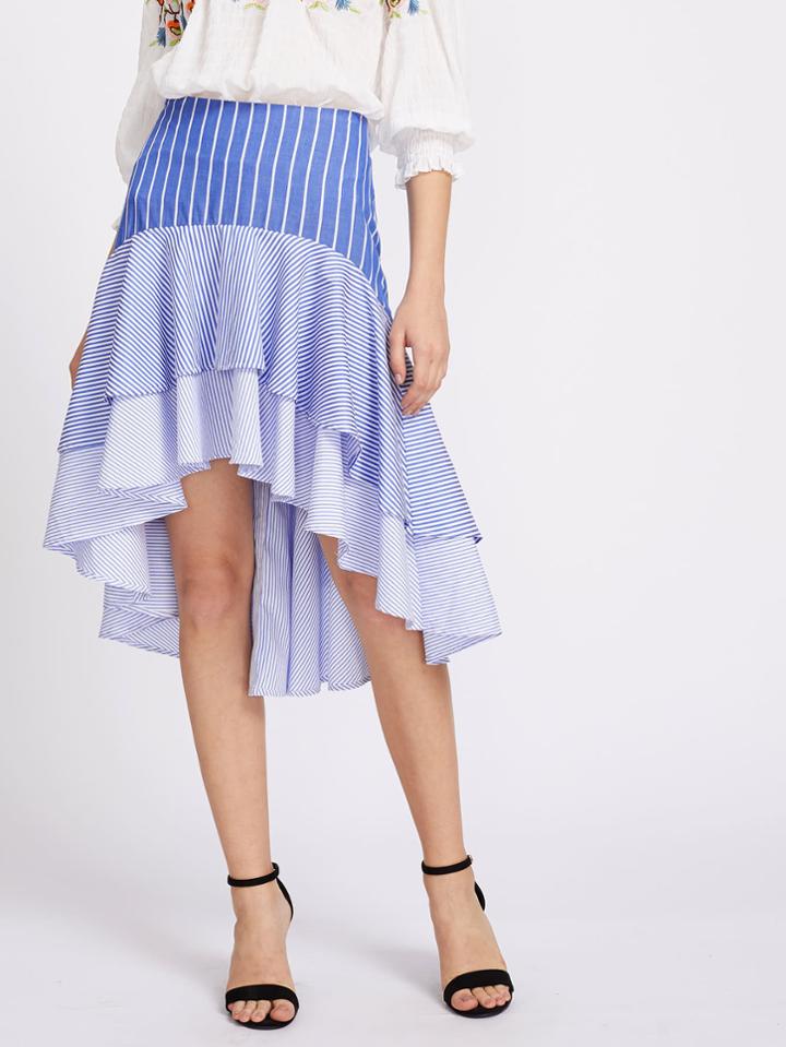Shein Drop Waist Tiered Mixed Stripe Skirt