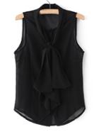 Shein Black Tie Neck Bow Sleeveless See-through Blouse