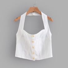 Shein Button Through Crop Halter Top