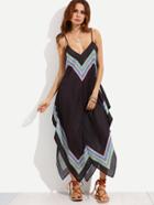 Shein Black Spaghetti Strap Tribal Print Asymmetric Dress