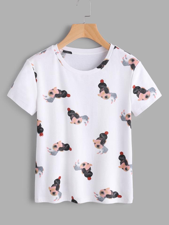 Shein Allover Dog Print Tee