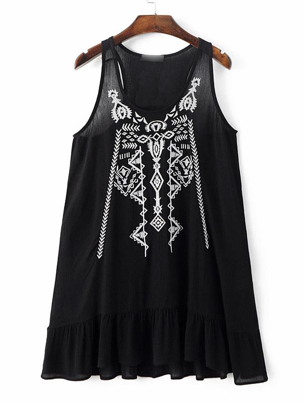 Shein Black Sleeveless Scoop Neck Ruffle Shift Dress