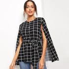 Shein Self Belted Grid Cape Coat