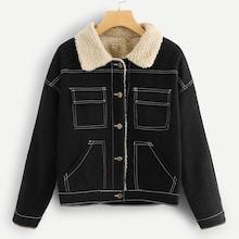 Shein Stitch Detail Shearling Lined Denim Jacket