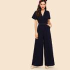 Shein Fold Pleat Detail Palazzo Jumpsuit With Buckle Belt