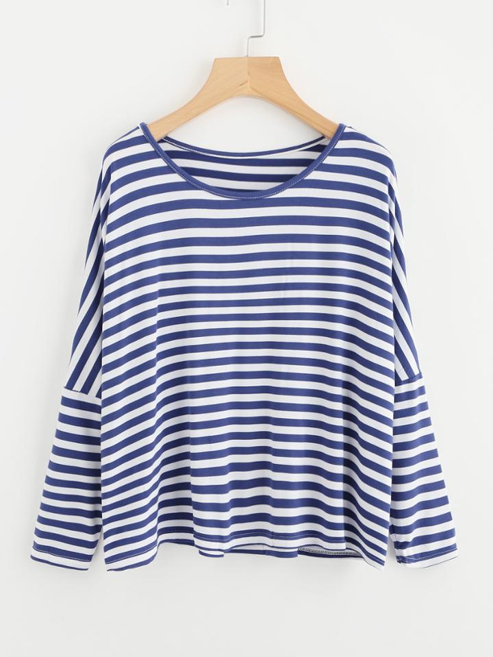 Shein Contrast Stripe Drop Shoulder Tee