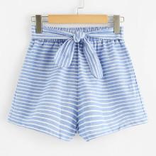 Shein Bow Tied Front Striped Shorts
