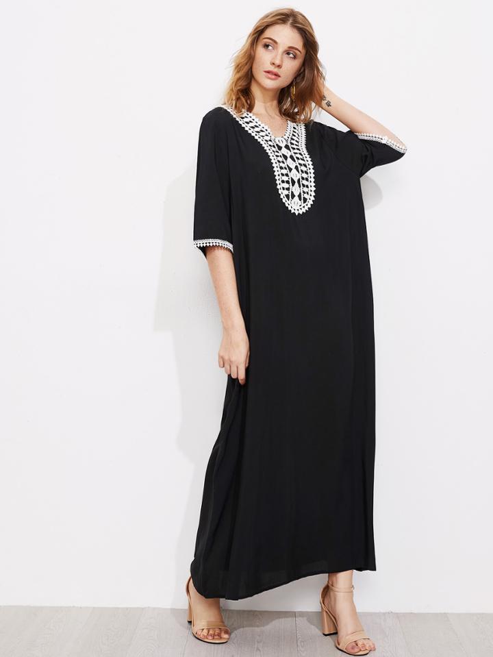 Shein Contrast Crochet Trim Full Length Dress