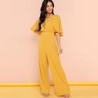Shein Batwing Sleeve V-neck Wide Leg Jumpsuit