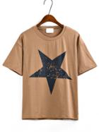 Shein Star Print Khaki T-shirt