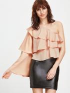 Shein Pink One Shoulder Ruffle Layered Blouse