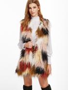 Shein Color Block Faux Fur Open Front Vest