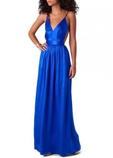 Rosewe Alluring Open Back Spaghetti Strap Polyester Dress Blue