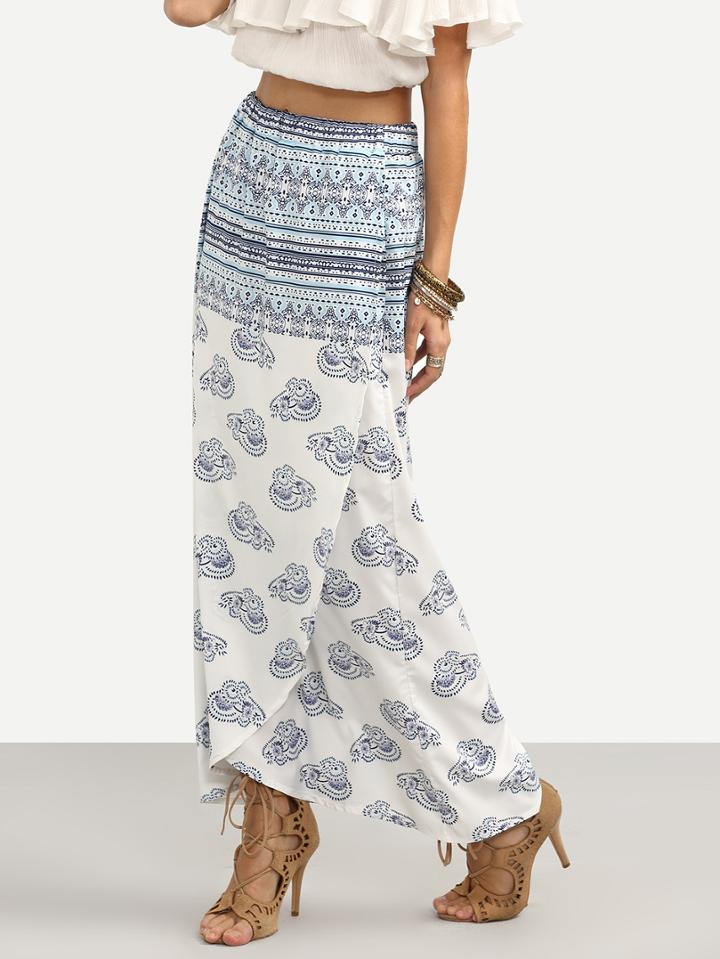 Shein Blue Animal Print Wrap Maxi Skirt