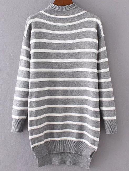 Shein Grey Striped Mock Neck High Low Sweater Dress