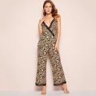 Shein Leopard Print Lace Trim Cami Jumpsuit