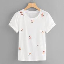 Shein Flower Embroidered Short Sleeve T-shirt