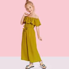 Shein Girls Off Shoulder Waist Drawstring Flounce Jumpsuit