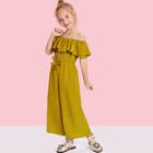 Shein Girls Off Shoulder Waist Drawstring Flounce Jumpsuit