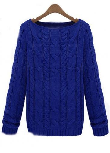 Rosewe High Street Knitting Cable Boat Neck Sweaters Blue