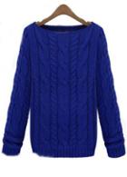 Rosewe High Street Knitting Cable Boat Neck Sweaters Blue