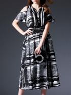 Shein Multicolor Open Shoulder Elastic-waist Midi Dress